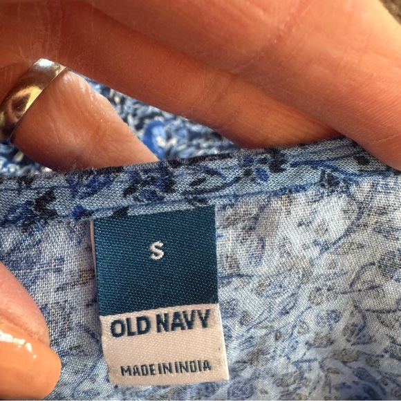 Old Navy Puff Sleeve Peacock Swing Mini Dress Blue Printed Cotton Cottagecore S - Picture 6 of 10